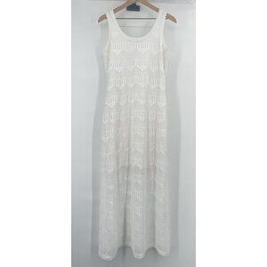 KAREN by KAREN KANE Crochet Knit Sleeveless Maxi Dress White Lined Women Medium